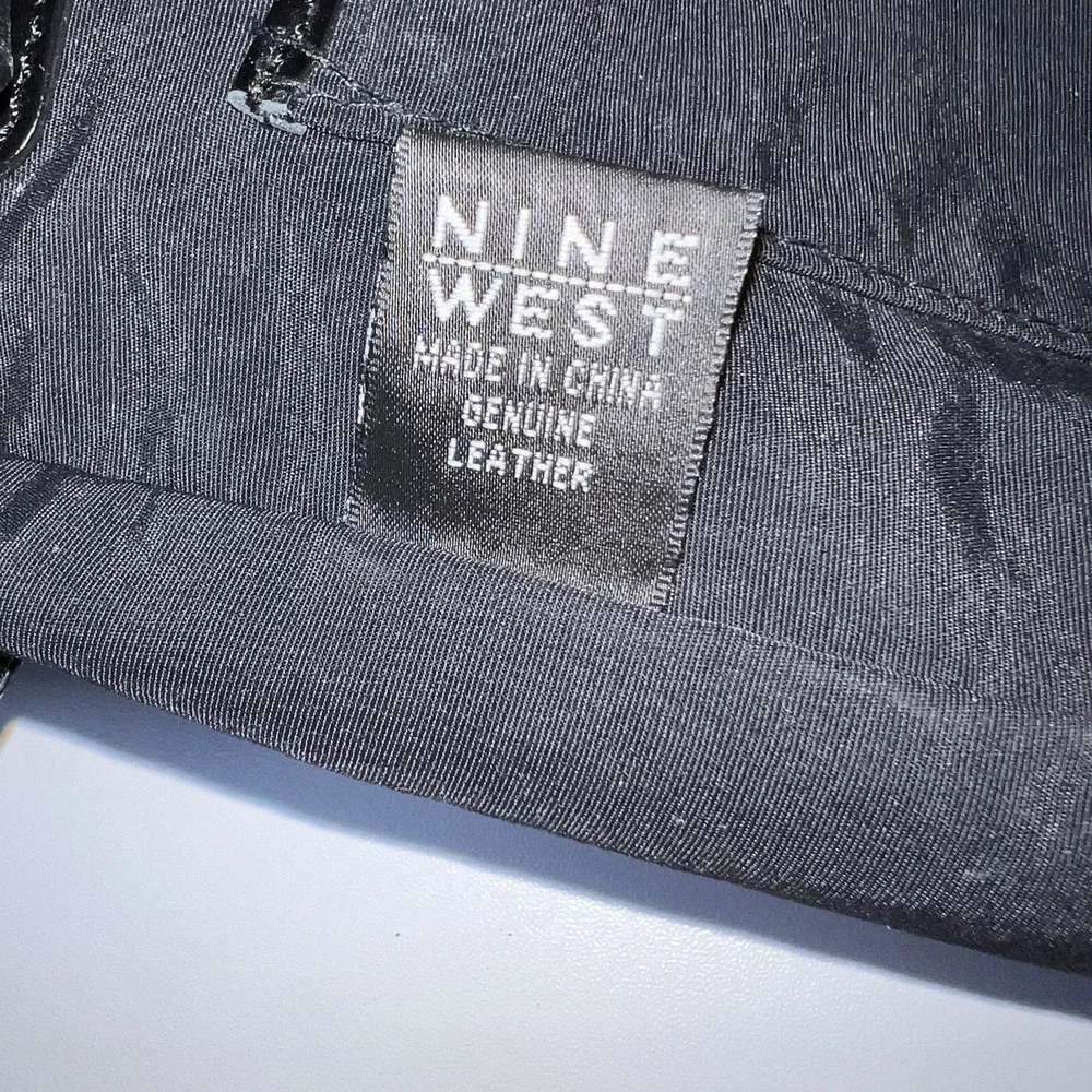 Nine West Black Patent Leather 2 Twist Handle  Purse Handbag With Chain Detail